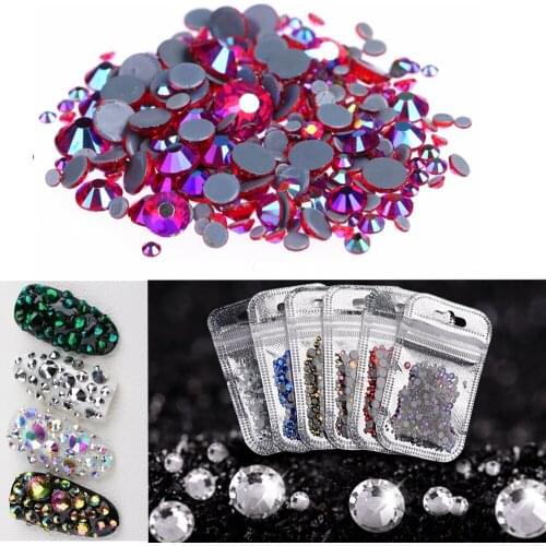 Mix Sizes 400Pcs/Pack All AB Colors Hotfix Flatback Rhinestones Nail Rhinestoens For Nails 3D Nail Art Decoration Gems
