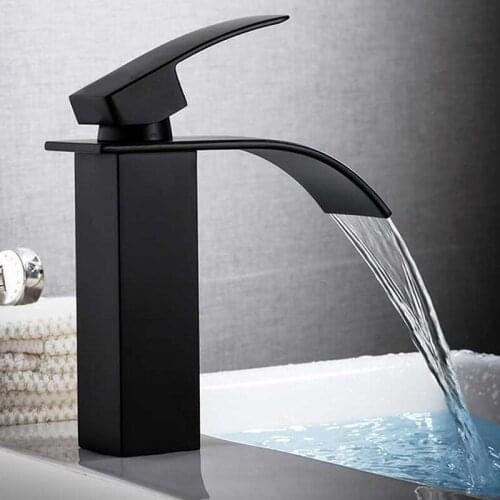 Waterfall Basin Sink Faucet Bathroom Mixer Tap Wide Spout Vessel Sink Fauet Hot Cold Water Tap Silver Black Basin Faucets