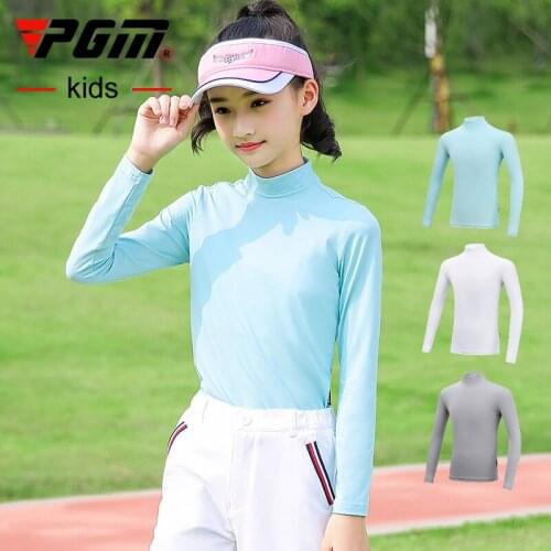 Pgm Gilrs Sun Protection Golf Sports Shirts Summer Children Long-Sleeve Ice Silk Tops Shirt Breathable Quick Dry Bottoming Tees