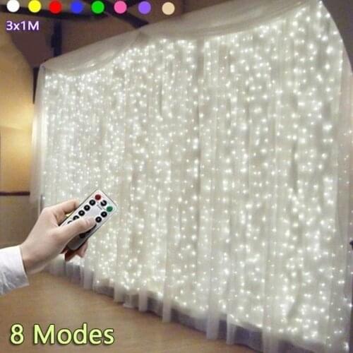 3MX1M 100 LEDS Remote Control Curtain Fairy Light Christmas Garland string lights Wedding Party Home Window decor lighting