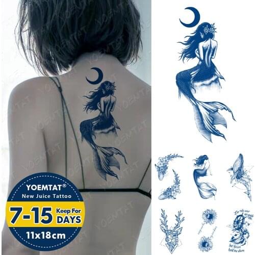 Juice Lasting Ink Tattoos Body Art Waterproof Temporary Tattoo Sticker Moon Mermaid Seaside Tatoo Arm Fake Ocean Tatto Women Men