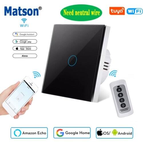 Tuya Smart Life 1Gang 1Way WiFi with 433RF EU Standard Wall Light Touch Switch for Google Home Alexa Voice Control Need Neutral
