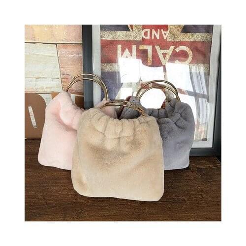 Luxury Wool Fur Bags Ring Handle Women Winter Evening Bags Fashion Purses Handbags Chain Messenger Bag Chic girls Wholesale