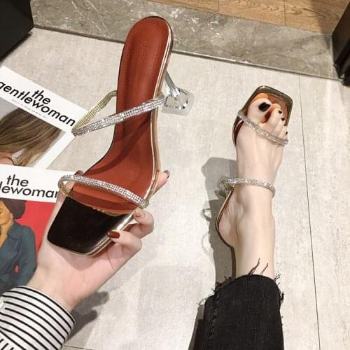 Open toe ladies slippers summer new fashion all-match stiletto high heels exquisite rhinestone crystal high heel sandals