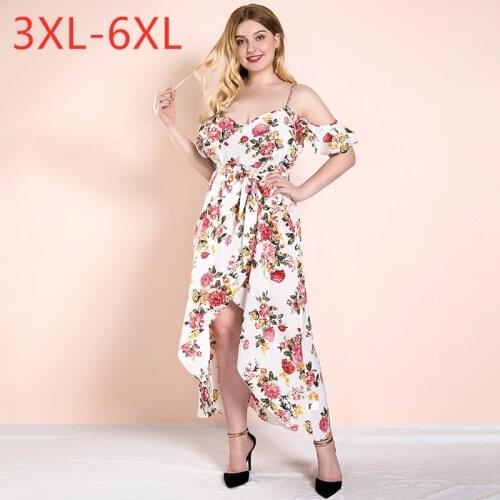 Female summer plus size long dress for women large strapless loose casual halter sexy flower dresses belt white 4XL 5XL 6XL 7XL