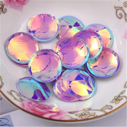 100Pcs/Bag Purple Color Beautiful Shining Sequin 20mm Round Oval Sequins DIY Women Clothing Handmade Accessories With 2 Holes