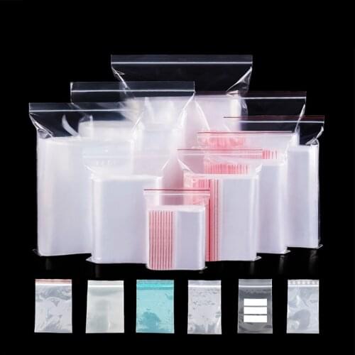 100pcs Transparent Ziplock Bag Reusable Transparent Jewelry Food Storage Bag Kitchen Transparent Zipper Bag Supplies
