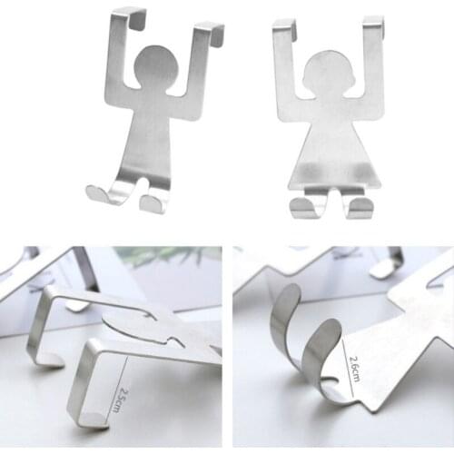 2Pcs/Set Wall Door Hanger Kitchen Cabinet Pot Pan Hooks Stainless Steel Lovers Shaped Hooks House Clothes Storage Rack Tool