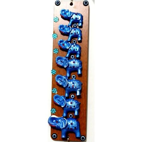 7 Blue Elephant Evil Eye Beaded Wall Ornament