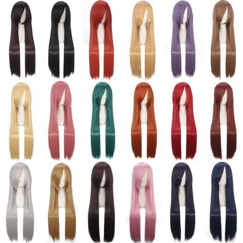 80CM 32'' Long Straight full thick Wigs Heat Resistant Fiber Synthetic Fake Hair Men Women anime Cosplay Wig Costume Accessories