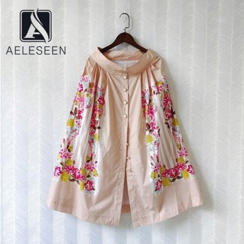 AELESEEN Designer Fashion Summer 100% Cotton High Waist Skirt 2021 Women Pink Flower Print Button Splited Long Skirts