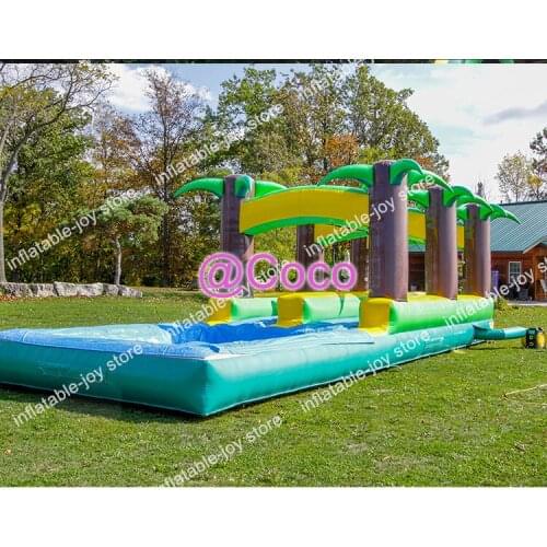 Free air ship to door,big Tropical Palm Tree Inflatable Water Slide Inflatable Slip N Slide/two lanes bouncy slide splash pool