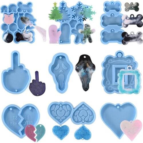 Crystal Epoxy Resin Mold Dog Tag Bone Shaped Keychain Casting Silicone Mould DIY Crafts Decoration Key Chain Pendant Making Tool