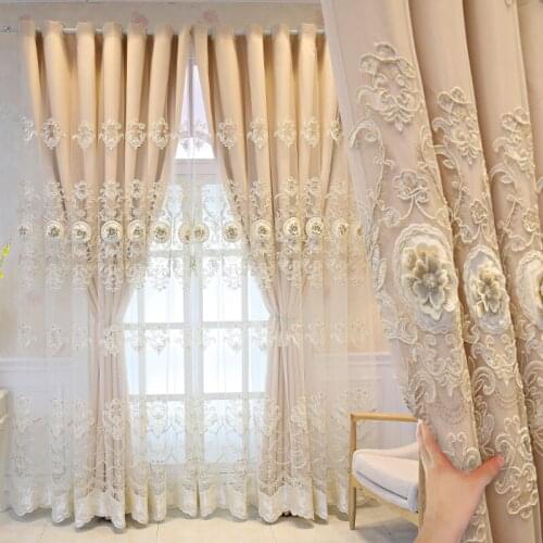 European Luxury Embossed Embroidered Curtain Cloth + Tulle Double-layer Blackout Curtains For Living Room and Bedroom Drapes#4