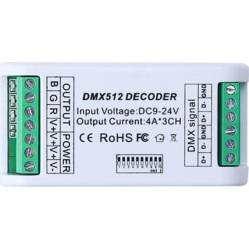 Hot 3CH DMX 512 LED Decoder Controller Dimmer 9V-24V Console USB for RGB LED Strip