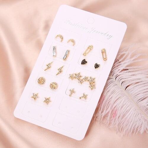 9Pcs Korean Fashion Stars Heart Ear Studs Cartilage Earring for Women Zinc Alloy Small Stud Earring Ear Piercing Jewelry Gifts