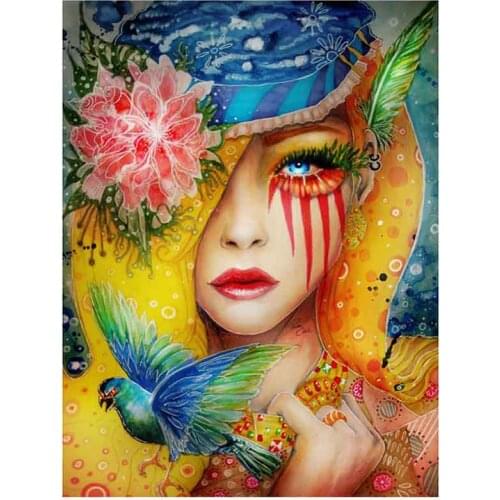 H1644 paint with diamonds, 5d, full square, diamond painting colorful girl with bird