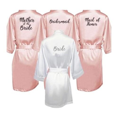 New bride bridesmaid robe with white black letters mother sister of the bride wedding gift bathrobe kimono satin robes