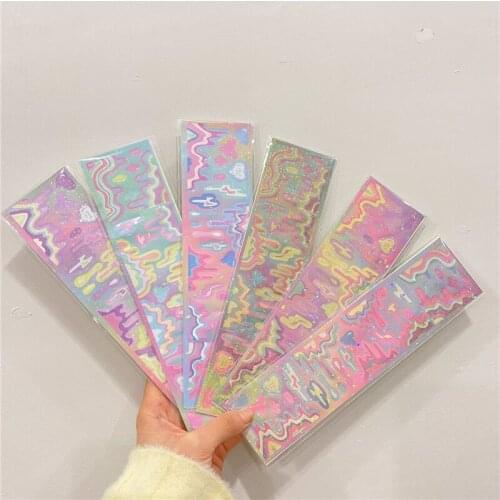 Ins Kawaii Gradient Color Wave Laser Stickers DIY Scrapbooking Calendar Notebook Stationery Happy Plan Korean Sticker Decoration