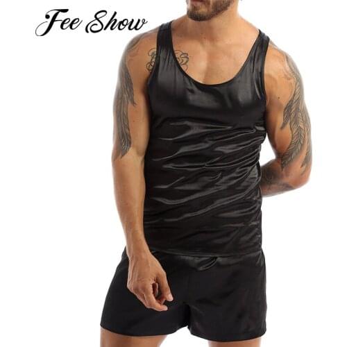 Summer Mens Stain Silk Nightgown Sexy Pajama Set Homewear Smooth Sleeveless Tank Top Shorts Fashion Soft Lounge Robe Sleepwear