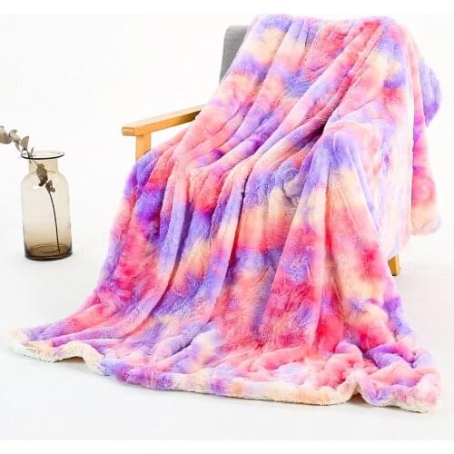 Ombre Shaggy Blanket Bed Sofa Faux Fur Unicorn Rainbow Crystal Velvet Plush Soft Blanket Bedding Decor Double-Layer Baby Blanket