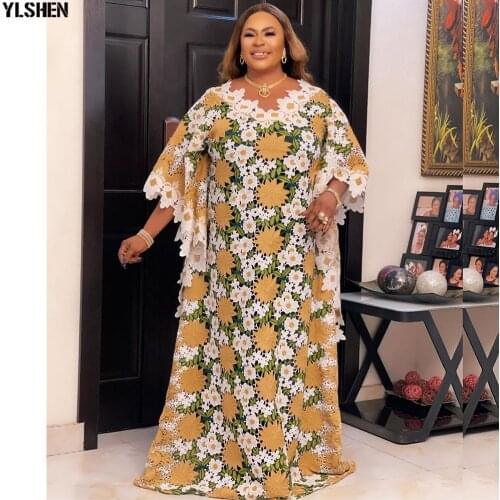 Fashion Lace Robe Longue Femme African Dresses for Women 2021 Caftan Abaya Dashiki Long Maxi Dress African Clothes Bubu for lady