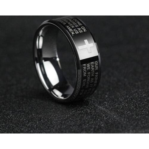 MANGOSKY New Hot Sale Cross Scripture Titanium Steel Ring for Men and Women