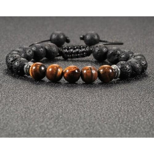 Fashion Natural Volcanic Lava Tiger eye Stone Adjustable Woven Bracelet Men Chakra Beads Braided Bracelets Homme Handmad Jewelry