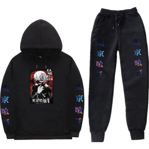 2021 Anime Tokyo Ghoul mens Suit sportswear hoodie Harajuku Autumn Winter Print Casual Hoodie + Pants Two-Piece Sports Suit