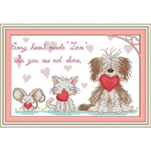 Passing love cross stitch kit cartoon dog heart 14ct 18ct count canvas stitches embroidery DIY handmade needlework plus