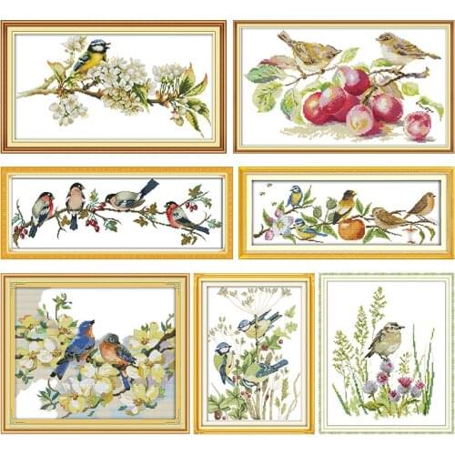 Joy Sunday Bullfinches Cross-Stitch Kit Stamped Print 11CT 14CT Painting Counted Patterns Crafts Decor Embroidery Needlework Set