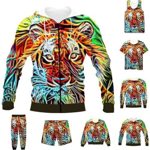 New Fashion 3D Full Print Animal King Tiger T-shirt/Sweatshirt/Zip Hoodies/Thin Jacket/Pants Four Seasons Casual Suit V27