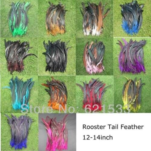 New!200Pcs/Lot Quality Multicolor LOOSE Half Bronze Coque TAIL ROOSTER FEATHERS 12-14inch long,plume cheveux