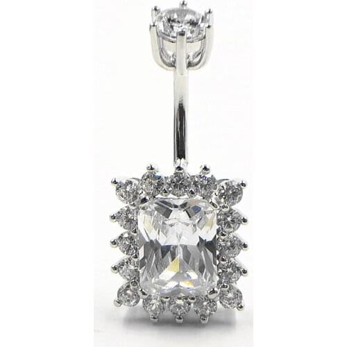 New 925 sterling silver Belly Rings square CZ Navel Rings Belly button Piercing Body jewelry