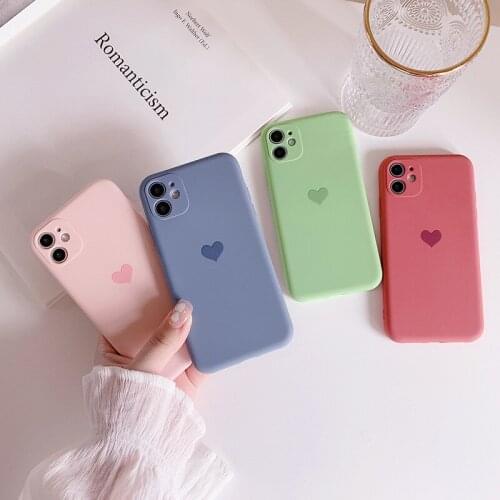 Ins Solid Candy Color Love Heart Phone Case For iPhone 12 Pro Max 11 Pro Max XR Xs Max X 7 8Puls Cases Soft Silicone Cover Funda