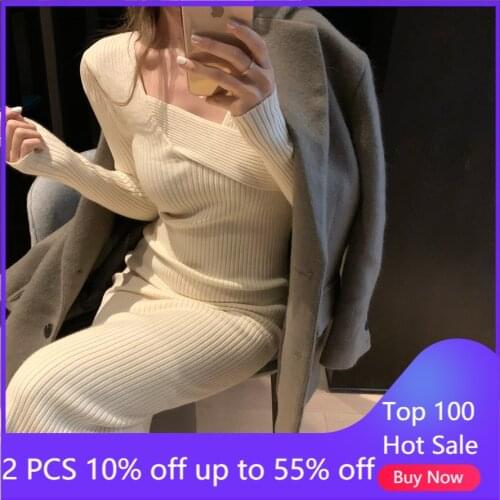 Autumn winter dress for women knitted long slim sexy sweater dresses long sleeve female clothes 7441