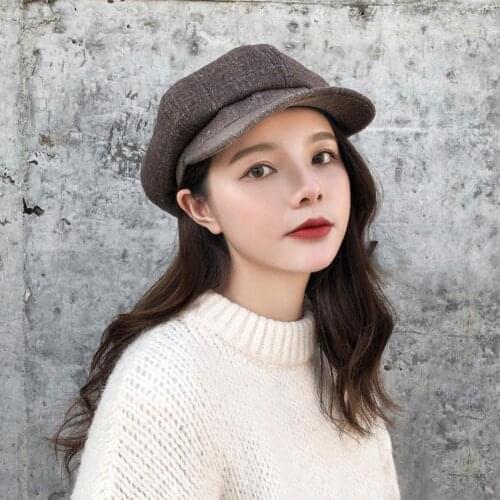 Autumn Winter Hats for Women Vintage Plaid Warm Beret Hat Wide Brim Octagonal Newsboy Cap Lady Casual Wool Hat Girls Painter Cap