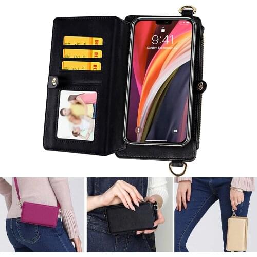 Portable Case for iPhone 11 iPhone 12 Pro Max Fashion Leather Phone Case for iPhone X Cell Phone Wallet Case Women Hand Bag