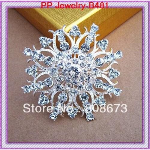 Silver Plated Glass Crystal Rhinestone Huge Floral Pins,Brooch Wedding Bouquet