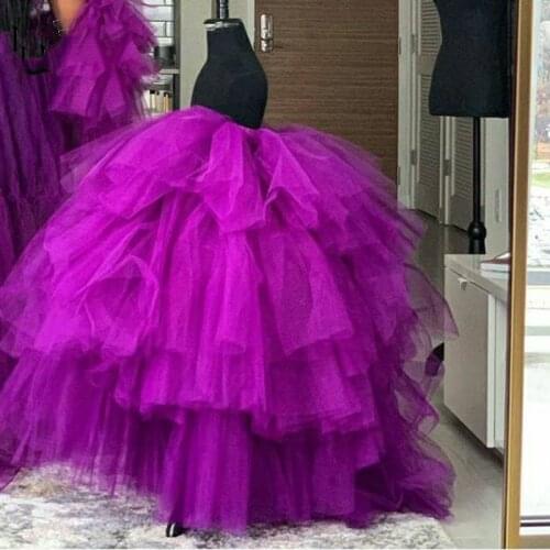 Puffy Purple Girls Skirts Dress Tiered Ruffle Custom Made Wedding Party Skirt Kids Off Shoulder