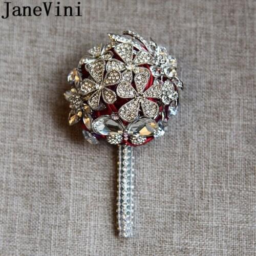 JaneVini Luxury Beaded Wedding Corsages Groom Boutonniere Pin Mens Diamond Crystal Wedding Flowers Pearl Beaded Brooch Flowers