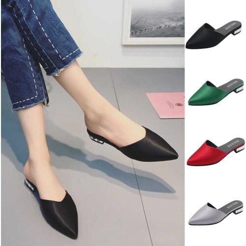 WoMen Fashion Casual Pointed Toe Solid Silk Outdoor Slippers Square Heel Shoe New Comfortable Soft Luxury Slipper Shoe Apr 25