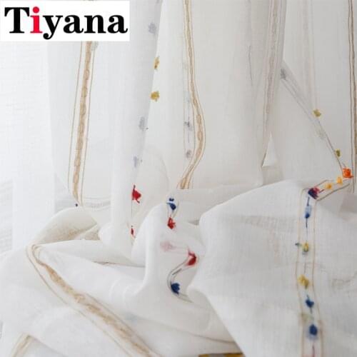 Embroidered Sheer Curtains for Living Room kids Room Bedroom Elegant Yarn Curtains Embroidery White Tulle Curtains 263D