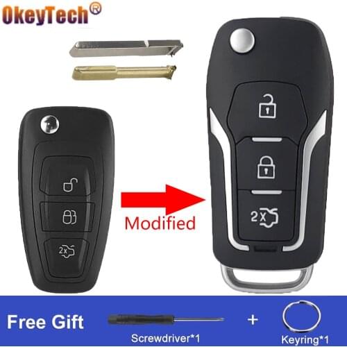 OkeyTech Replacement Modified Flip Folding Remote Car Key Shell Case Fob For Ford Focus 3 Fiesta Connect Mondeo C Max FO21/HU101