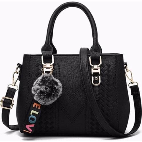 Embroidery Messenger Bags Women Leather Handbags Bags for Women 2021 Sac a Main Ladies hair ball Hand Bag