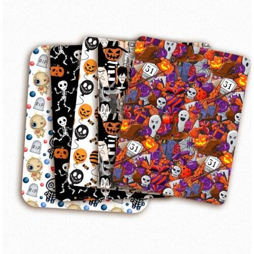 Halloween Polyester Cotton Fabrics Sewing Fabric Skeleton Bat Printed Cloth Sheets Dress Making DIY Crafts Supplies 45*145cm 1pc