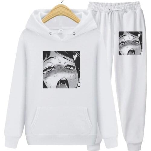 Punk Graphic Print Ribbon Hooded Hoodie Men Casual Funny Print Oversized Pullover Pants Suit Fashion Sweatshirt Streetwear Suit