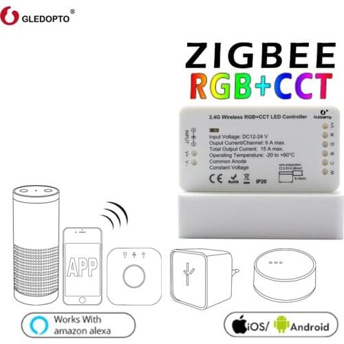 Smart Voice zigbee controller compatible with echo plus smartthings RGB+CCT color DC12-24V work with hub