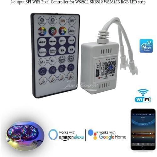 Smart WiFi Voice LED Controller APP 2 output Controller 28key IR remote 5-24V for WS2811 WS2812B Addressable RGB LED Strip