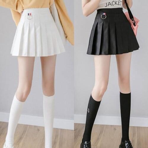 Women Short Pleated Korean Slim Fit High Waist Solid Preppy Style Empire Skirts Girls Fashion Mini A-line Skirt